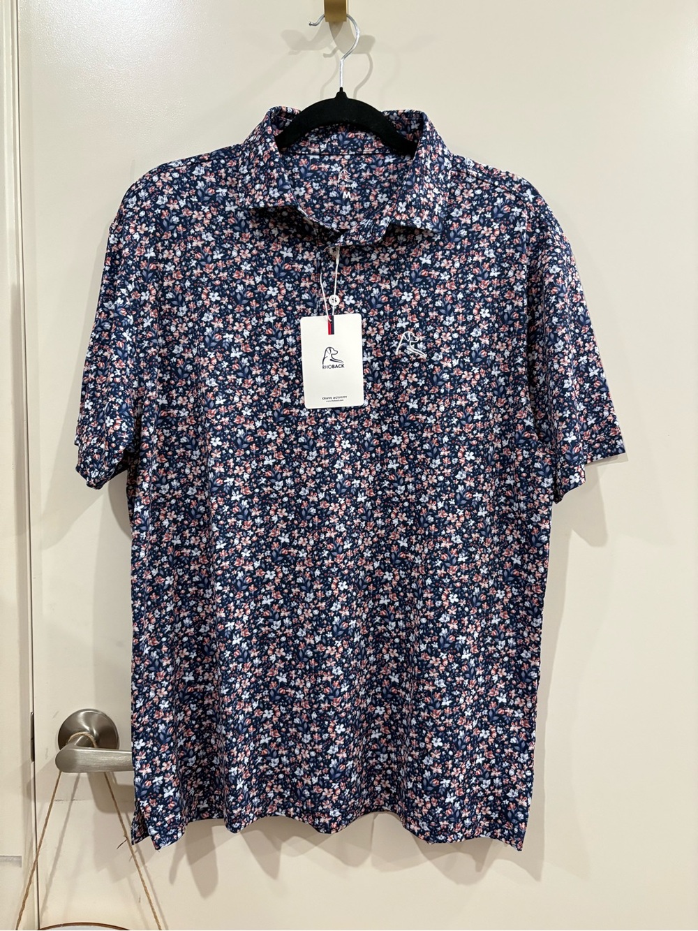 Rhoback Men's Navy Floral Short-Sleeve Polo